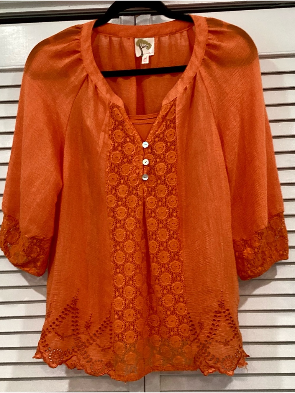 Fig & Flower Petite Large Orange Lace Eyelet Blouse Cami 2 Pc Set Boho Gauze Top